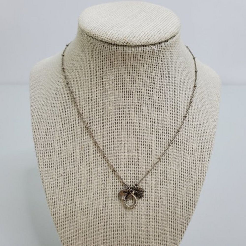 Fossil Necklace Clover 7 Horseshoe Silver Tone Chain Charm Luck Dainty Ball